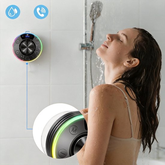 Waterdichte Bluetooth Speaker IPX7 - RGB Verlichting & LED Tijdweergave - 800mAh & 8 Uur Speeltijd - Stereo Sound & Handsfree Bellen - Zuignap & Haak - Voor Douche, Badkamer & Camping — afbeelding 2