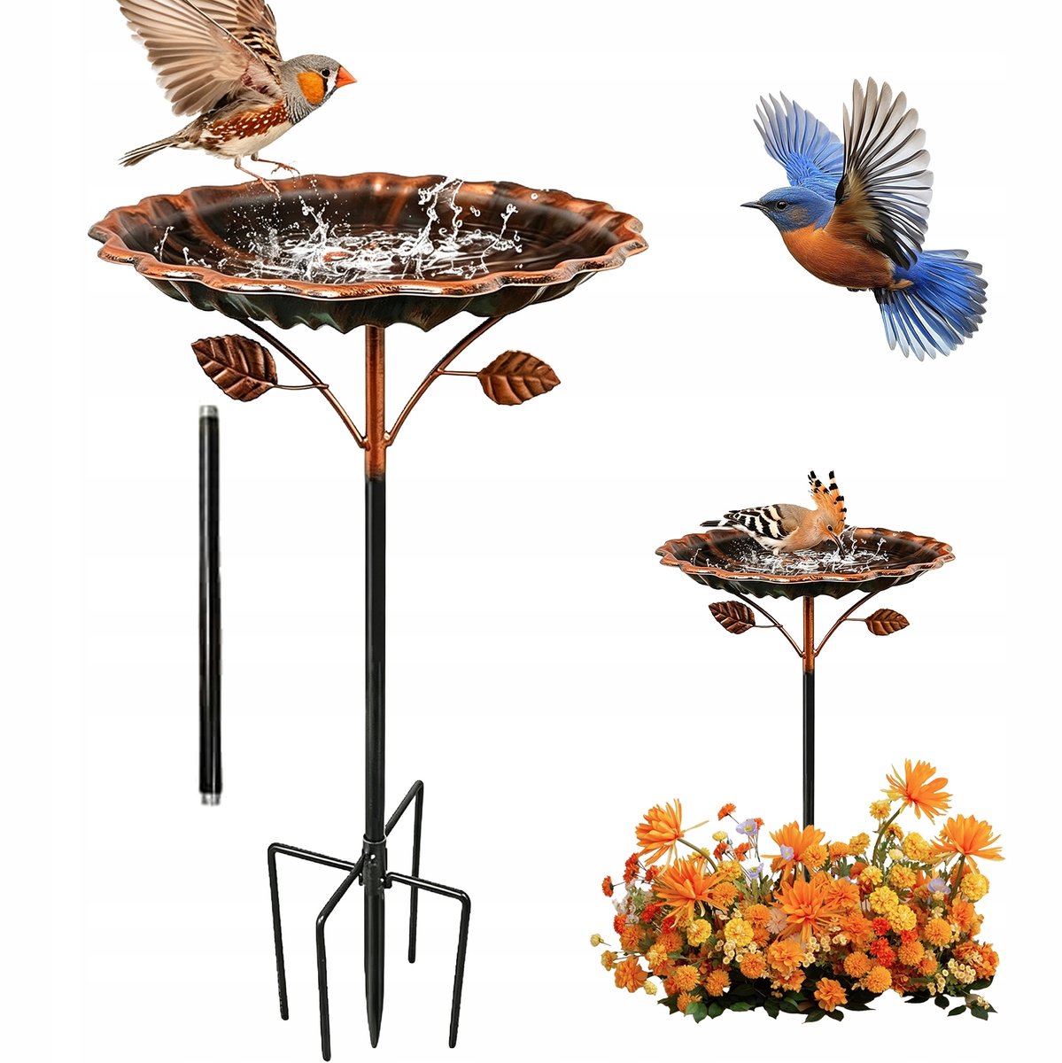 Vogeldrinkschaal voor Tuinvogels - Vogelbad op Voet - Vogelvoeder - 84 cm -Ijzer - Tuindecoratie - 5 Hoekige Voet - Voor Tuin Gazon en Terras