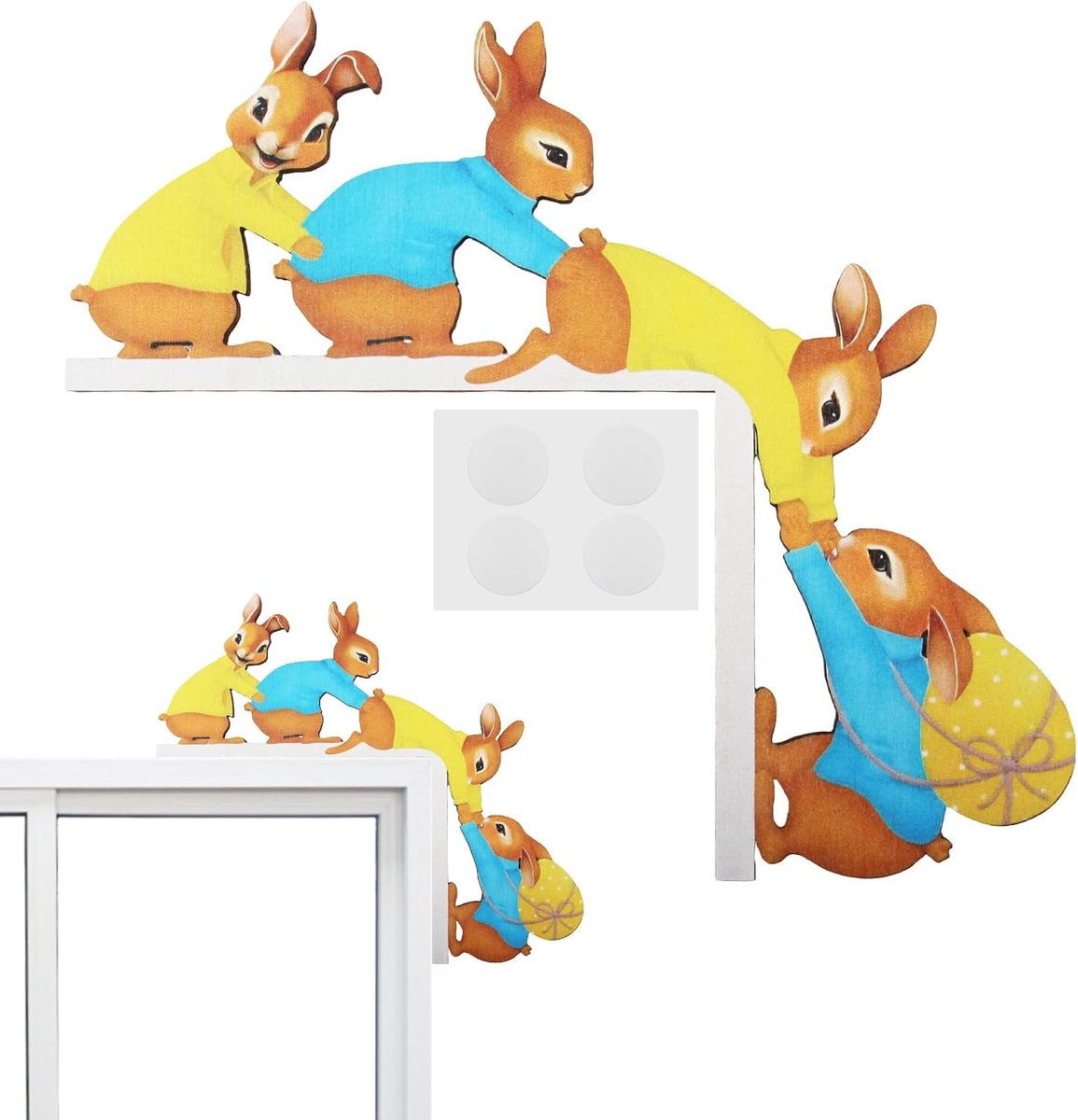 Easter Decoration Wooden Frame Funny Easter Bunnies Printed One Side for Door and Wall (24 x 21 cm) - ShopVlot