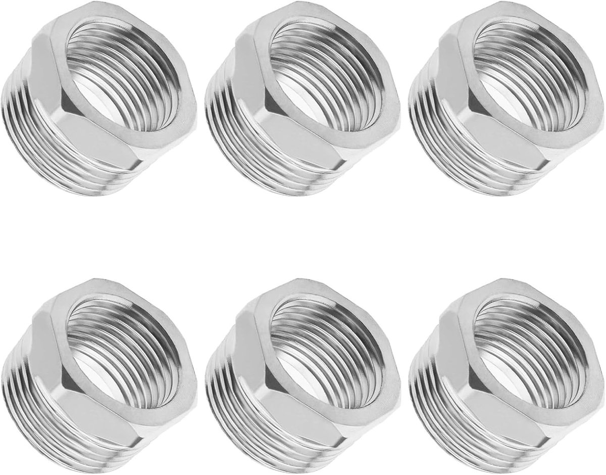 SnelShoppen - Aansluitslang Armatuur Buisconnector 1 tot 3/4 inch - Verloop, Hoekventiel, Wasbak, Verbinding, Roestvrij Staal, Set van 6 - Geschikt vo