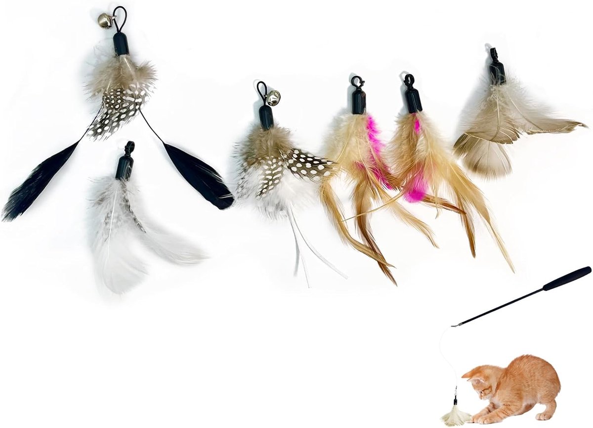 SnelShoppen - Cat Toy Set 8-delig, Interactieve Kat Speelgoedset met Telescopische Hengel en Vervangbare Veerpunten, Kattenhengel met Geluid, Flexibel