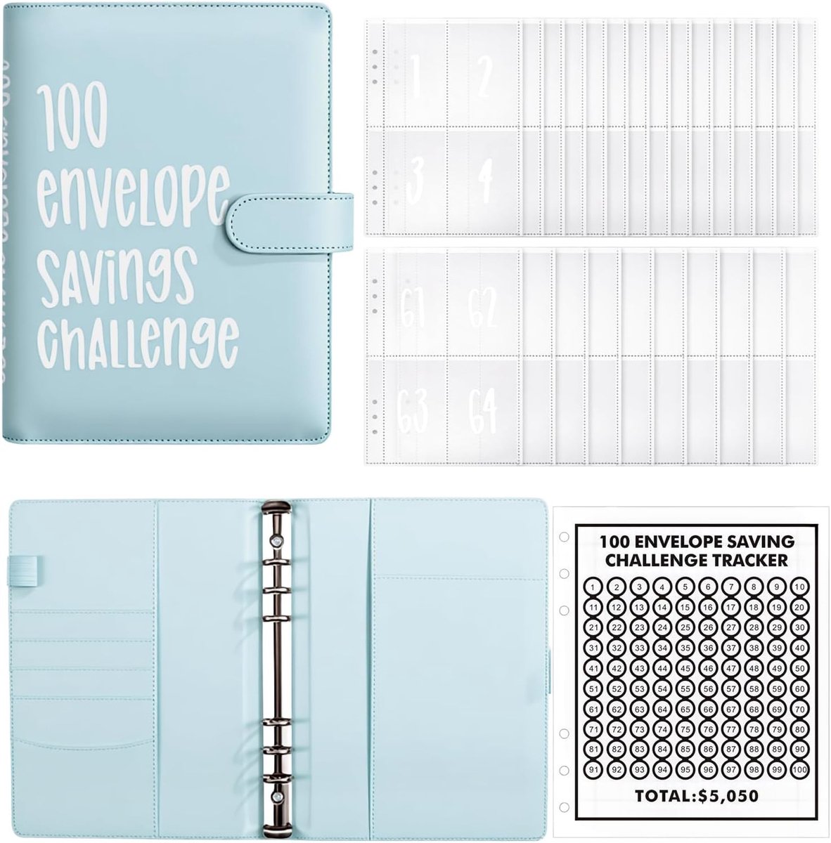 A5 financiële planner - blauw kunstleer - 100 enveloppen - voor thuis en kantoor - ShopVlot