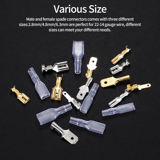 Draadconnectoren set 150PCS - niet-geïsoleerde vrouwelijke spade krimpconnectoren - 6.3mm, 4.8mm, 2.8mm - ShopVlot — afbeelding 3