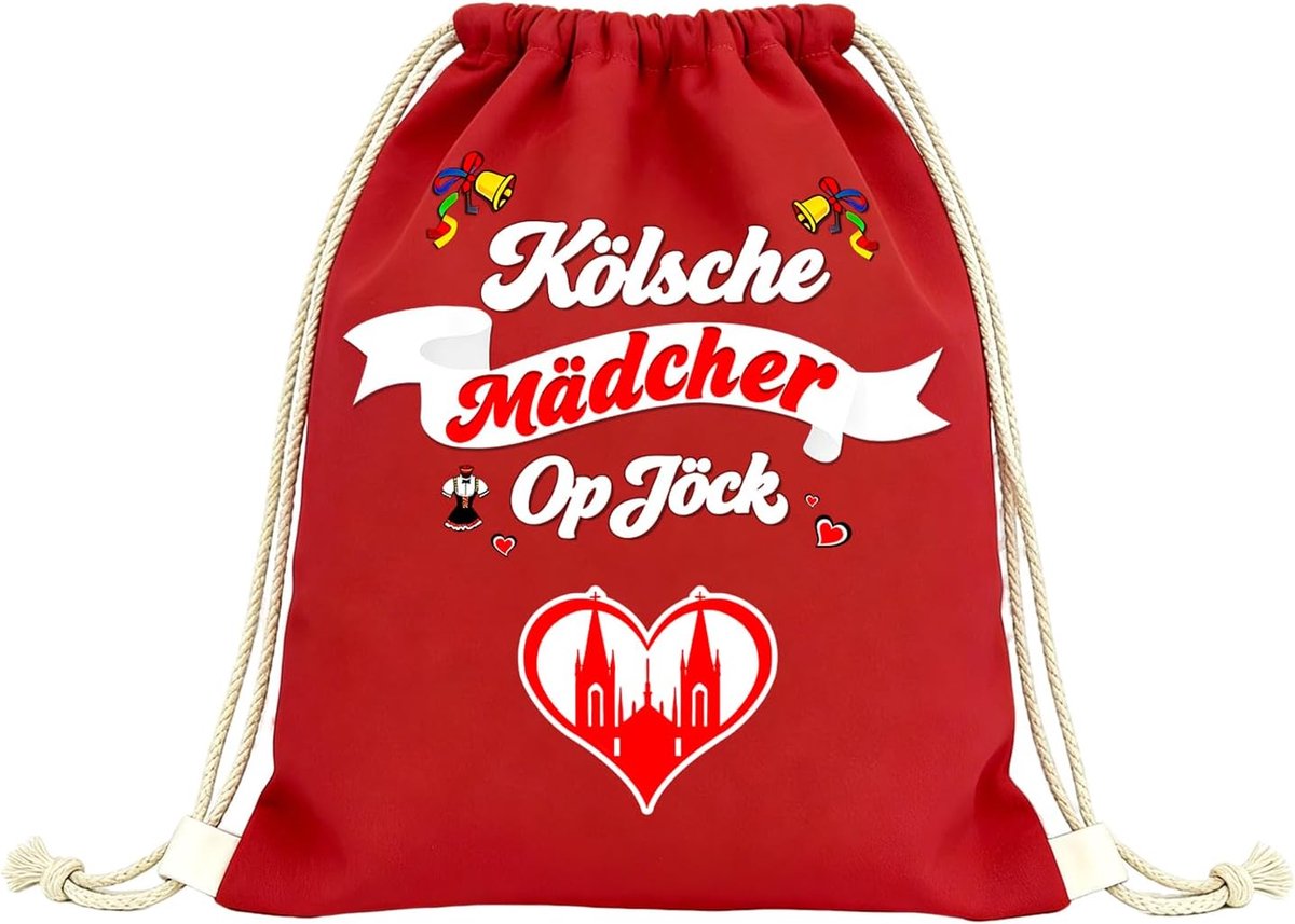 SnelShoppen - Carnival Cologne Sporttas Gymtas Rugzak Rood Wit 40x35cm met Katoenen Koorden voor Festival, Carnaval en Sport