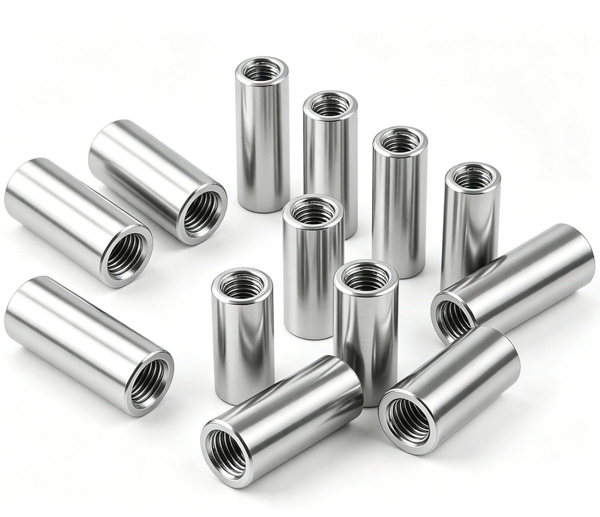 SnelShoppen - 10 stuks M6 lange schroefdraadmoeren, M6 x 30 x 10 mm, ronde verbindingsmoeren, 304 roestvrij staal, koppelingsmoeren voor machines en m