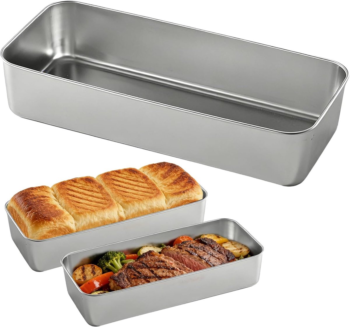 SnelShoppen - Ronde Bakvorm van Rvs 33 x 15 x 6,5 cm - Ideaal voor Brood, Cake, Tiramisu, Toast - Oven- en Vaatwasserbestendig - Keukenaccessoire