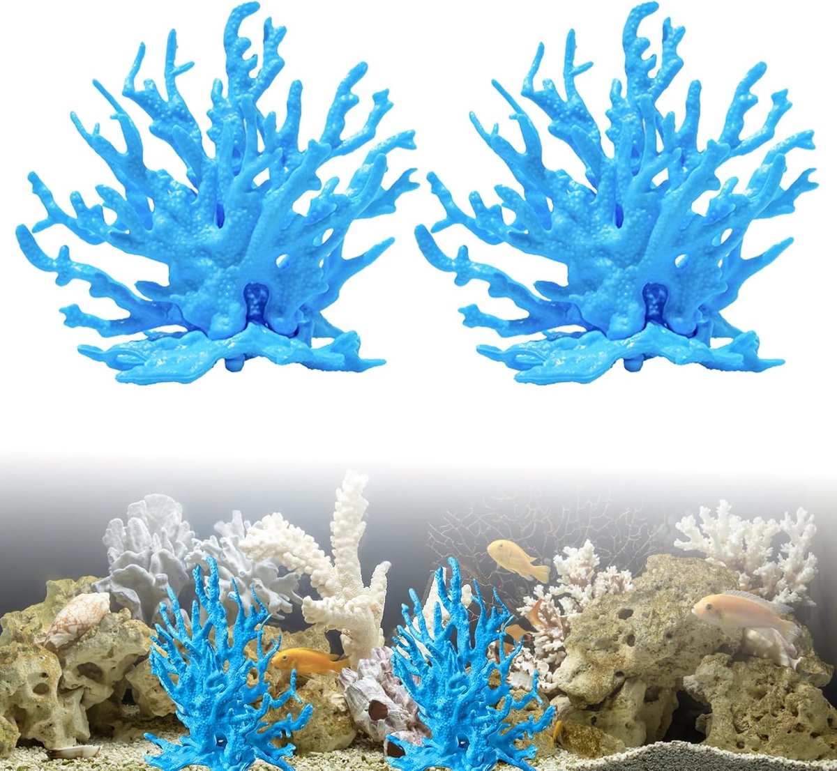 SnelShoppen - Aquariumdecoratie Kunststof Koraal Bomen Set van 2 - Blauw - Ideaal voor Kleine Visbakken - Waterdichte PVC Ornamenten voor Onderwaterla