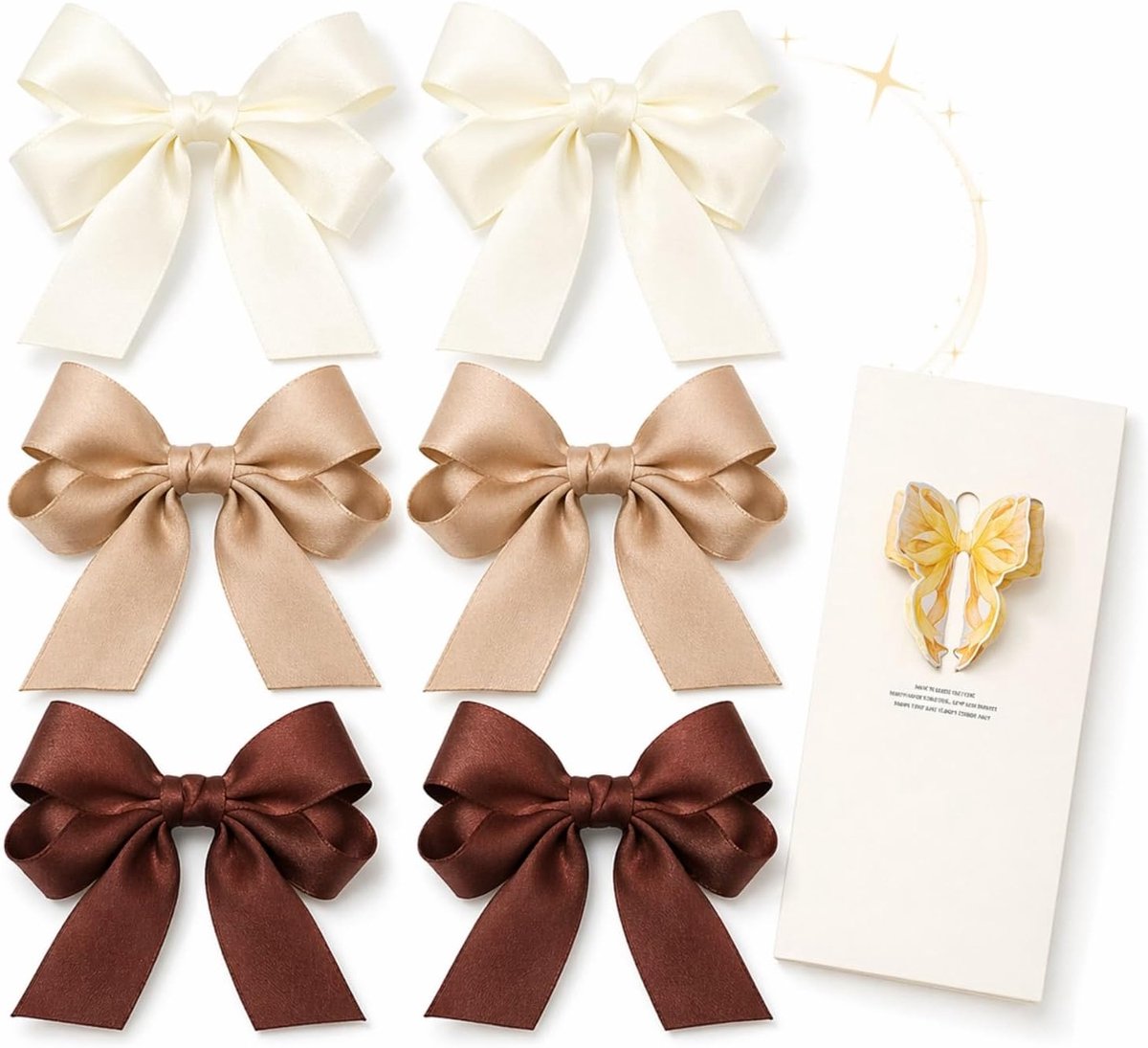 SnelShoppen - 6 stuks haarstrikken voor meisjes, zachte satijnen strikclips met antislip krokodillenklemmen, ideaal voor feest, bruiloft en dagelijks