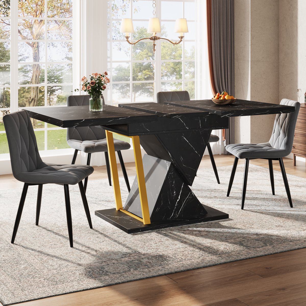 KOMHTOM - Uitschuifbare Eettafel - Houten Tafel - 110/140 x 80 x 76 cm - Met Uitschuifbaar Blad - Voor Keuken en Eetkamer - Geschikt voor 6 Personen - Zwart