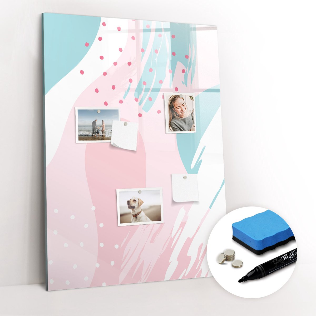 Tulup Whitebord - Abstract patroon - 70 x 100 cm - Roze Magneetbord Muur - Gratis 5 Sterke Magneten + Whiteboard Marker & Wisser - Moderne Wanddecoratie - Magnetisch Bord - Organiseer Je Bureau