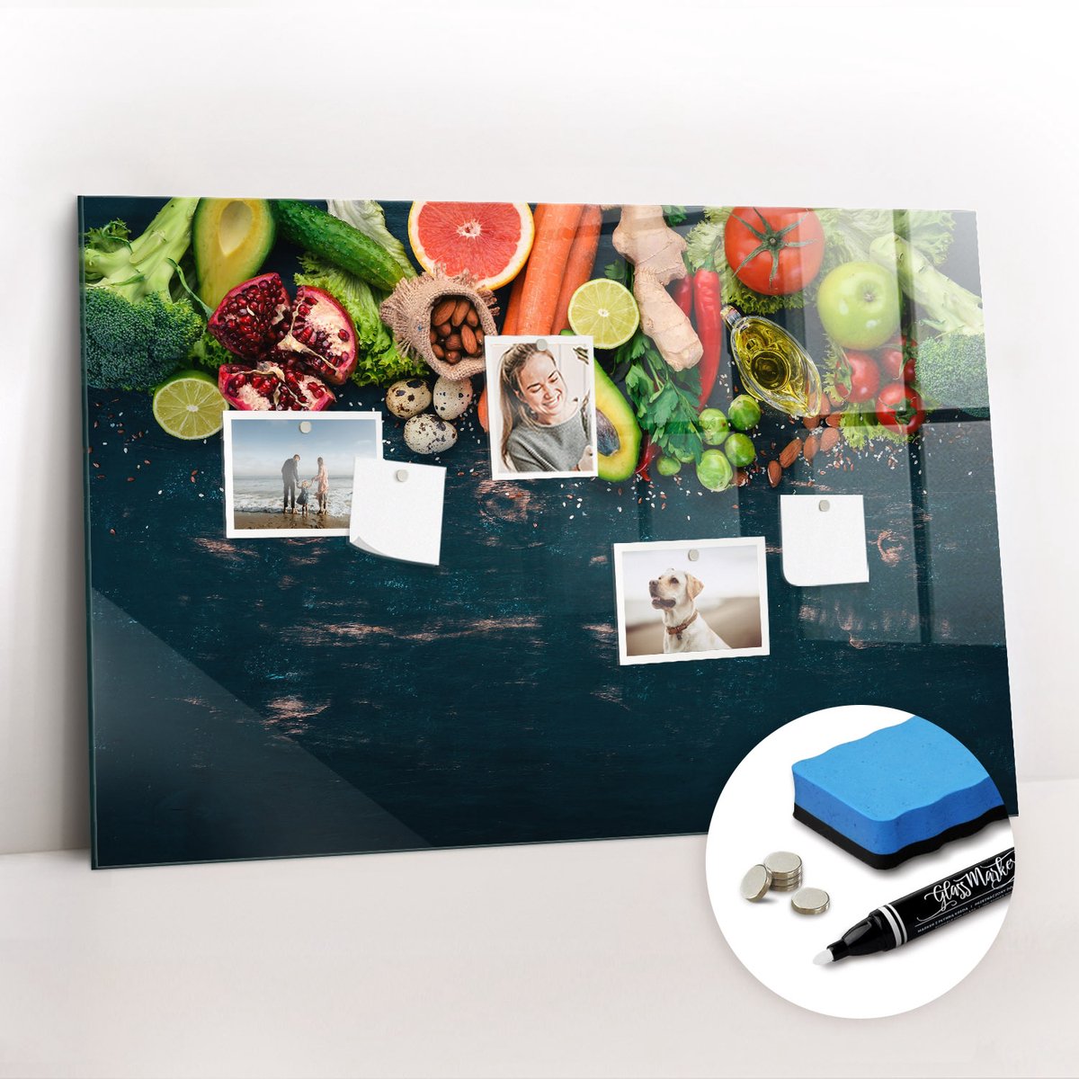 Tulup Whitebord - Groenten op tafel - 90 x 60 cm - Veelkleurig Magneetbord Rechthoekig - Gratis 5 Sterke Magneten + Whiteboard Marker & Wisser - Industrieel Wandbord - Magneetbord Rechthoekig - Planning Muur