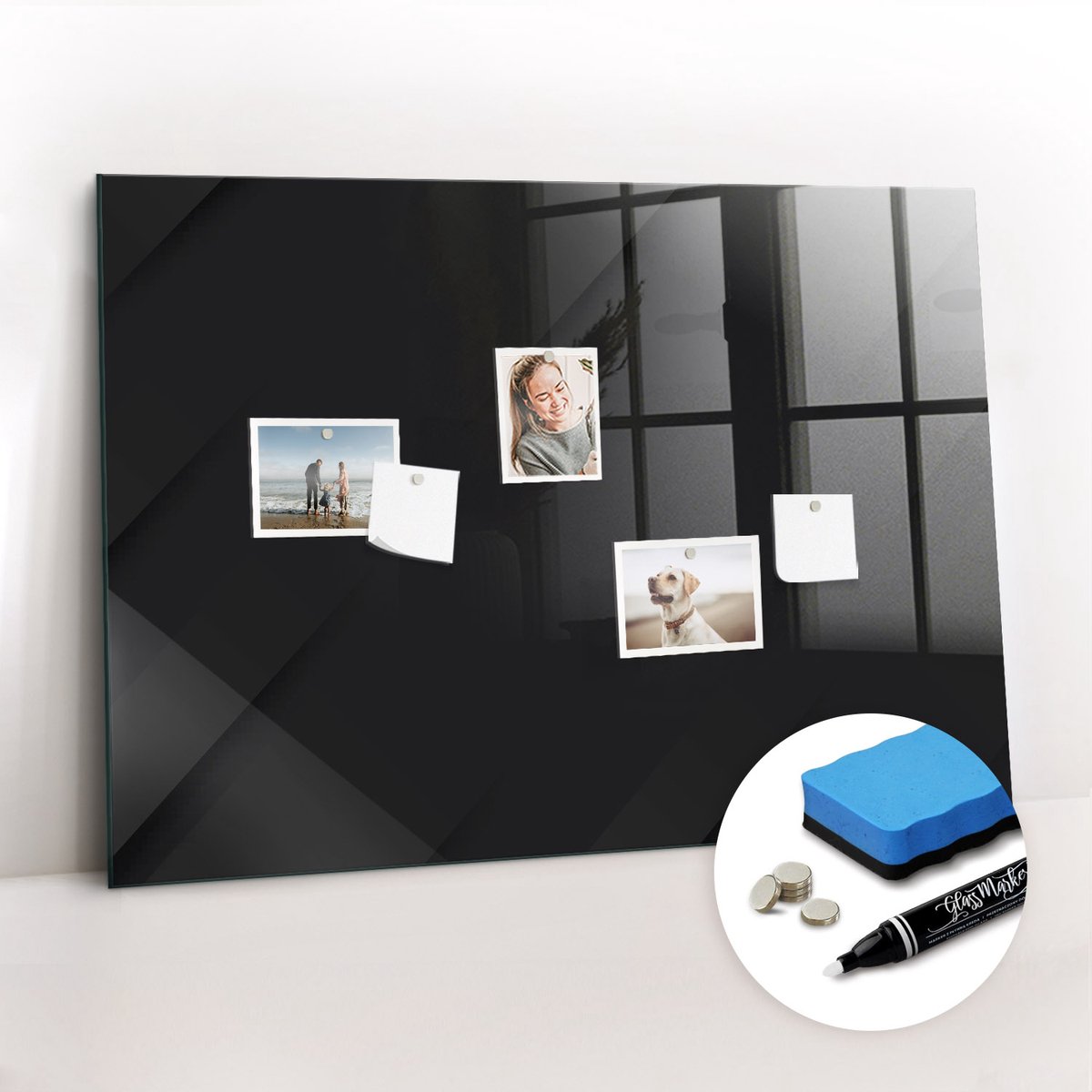 Tulup Whitebord - Donker muurpatroon - 100 x 70 cm - Zwart Magneetbord Muur - Gratis 5 Sterke Magneten + Whiteboard Marker & Wisser - Industrieel Wandbord - Memobord Magnetisch - Ideeënbord Thuiswerkplek