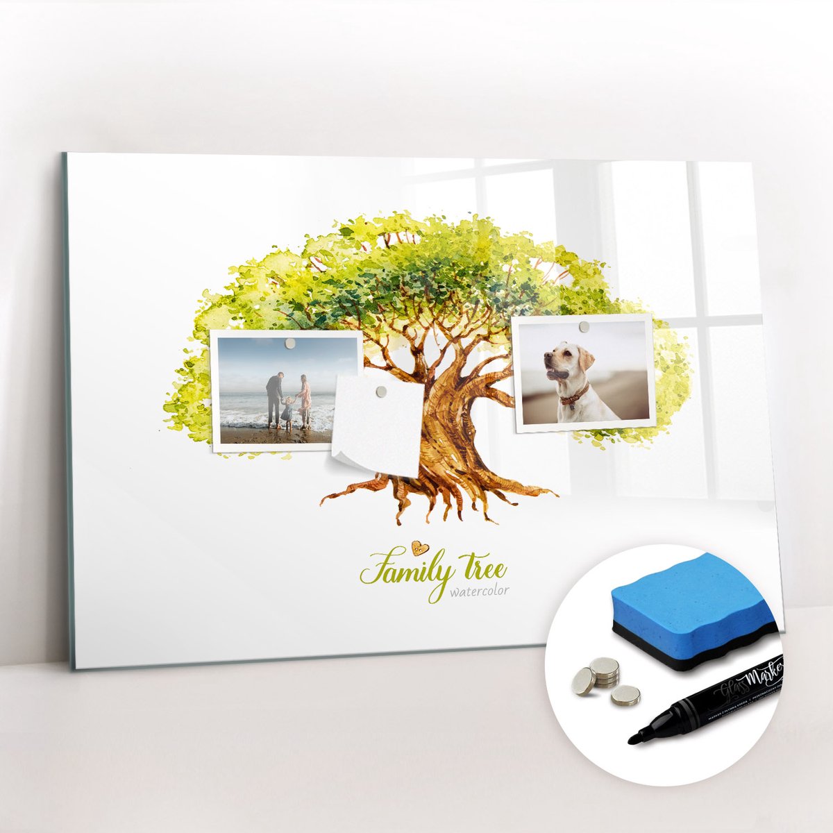 Tulup Whitebord - Generatiestamboom - 60 x 40 cm - Wit Magneetbord Keuken - Gratis 5 Sterke Magneten + Whiteboard Marker & Wisser - Design Memobord - Memo Bord - Ideeënbord Thuiswerkplek