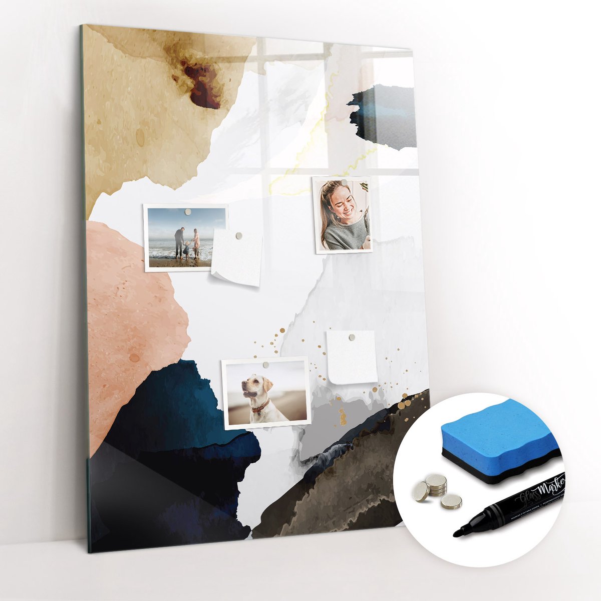 Tulup Whitebord - Abstracte aquarel - 70 x 100 cm - Veelkleurig Memo Bord - Gratis 5 Sterke Magneten + Whiteboard Marker & Wisser - Design Memobord - Magneetbord Design - Inspiratiebord Kantoor