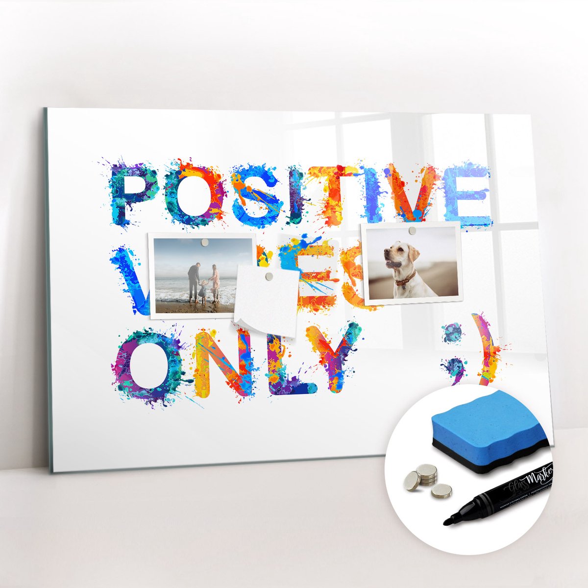 Tulup Whitebord - Positieve quote - 60 x 40 cm - Veelkleurig Magnetisch Bord - Gratis 5 Sterke Magneten + Whiteboard Marker & Wisser - Organizer Muur - Memobord Magnetisch - Organiseer Je Bureau
