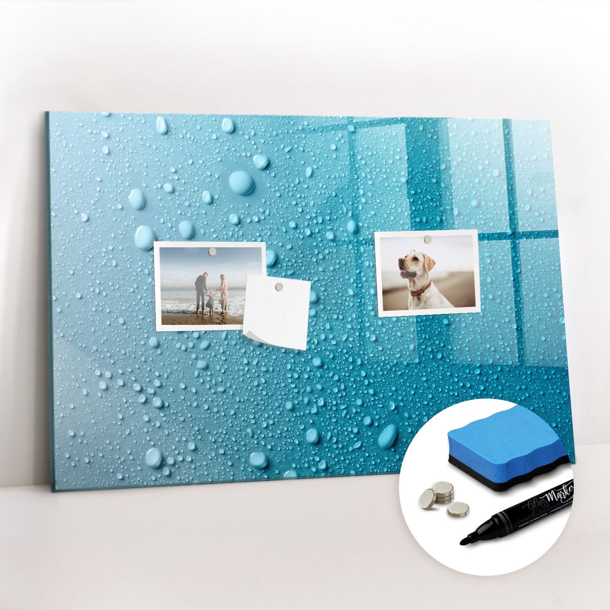 Tulup Whitebord - waterdruppels - 60 x 40 cm - Turkoois Magnetisch Wandbord - Gratis 5 Sterke Magneten + Whiteboard Marker & Wisser - Organizer Muur - Magnetisch Wandbord - Planning Muur