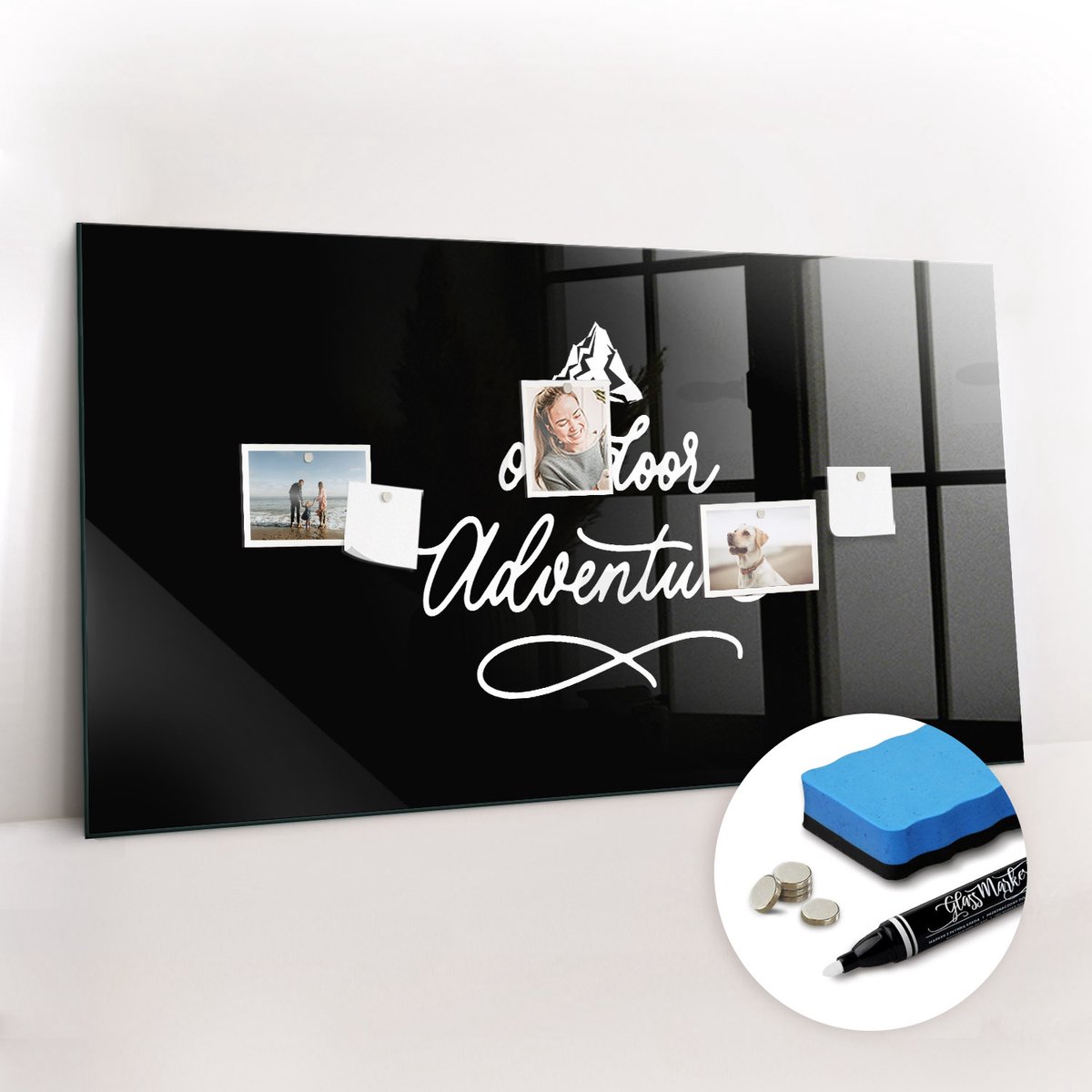 Tulup Whitebord - Buitenavontuurbos - 120 x 60 cm - Zwart Memo Bord - Gratis 5 Sterke Magneten + Whiteboard Marker & Wisser - Minimalistisch Prikbord - Magneetbord Muur - Organiseer Je Bureau