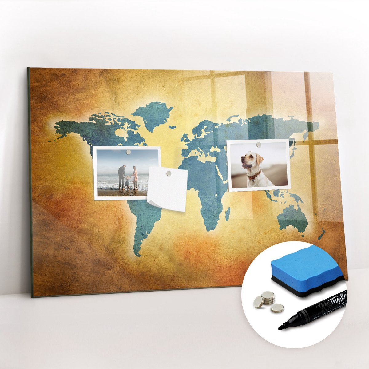 Tulup Whitebord - Historische wereldkaart - 60 x 40 cm - Veelkleurig Magnetisch Wandbord - Gratis 5 Sterke Magneten + Whiteboard Marker & Wisser - Organizer Muur - Foto Magneetbord - Notitiebord Werkplek
