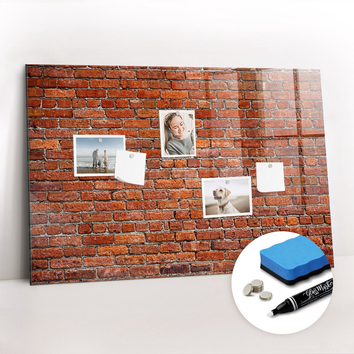 Tulup Whitebord - Oude bakstenen muur - 90 x 60 cm - Rood Magneetbord Design - Gratis 5 Sterke Magneten + Whiteboard Marker & Wisser - Wanddecoratie Kantoor - Memo Bord - Productiviteit Tools