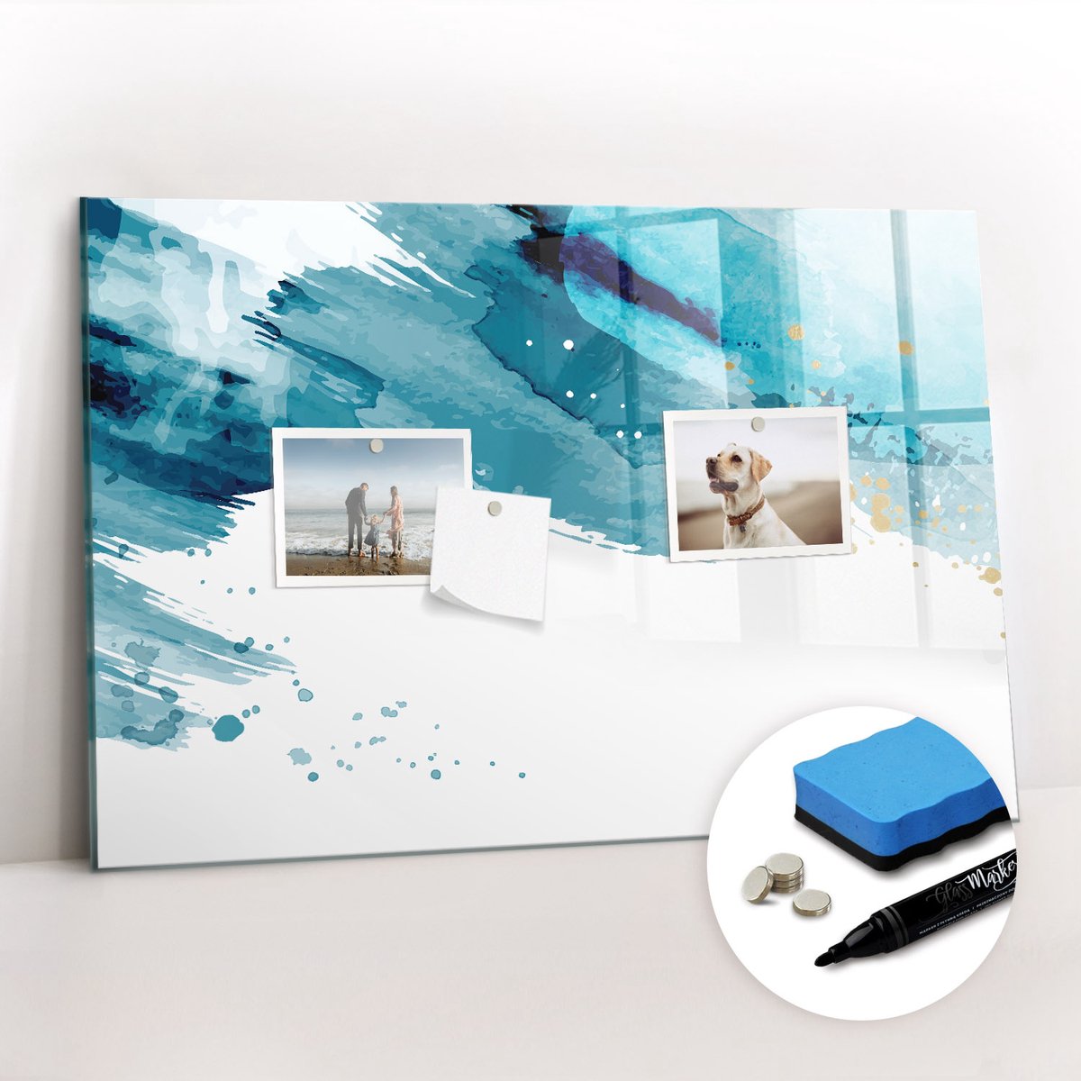 Tulup Whitebord - Penseelstreken - 60 x 40 cm - Turkoois Magnet Board - Gratis 5 Sterke Magneten + Whiteboard Marker & Wisser - Minimalistisch Prikbord - Magnet Board - Planning Muur