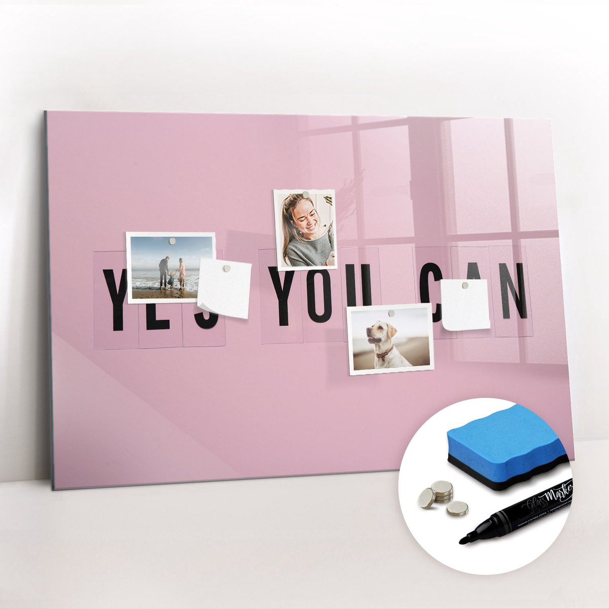 Tulup Whitebord - Ja, dat kan. - 90 x 60 cm - Roze Memo Bord - Gratis 5 Sterke Magneten + Whiteboard Marker & Wisser - Stylish Memo Board - Magnetisch Bord - Planning Muur