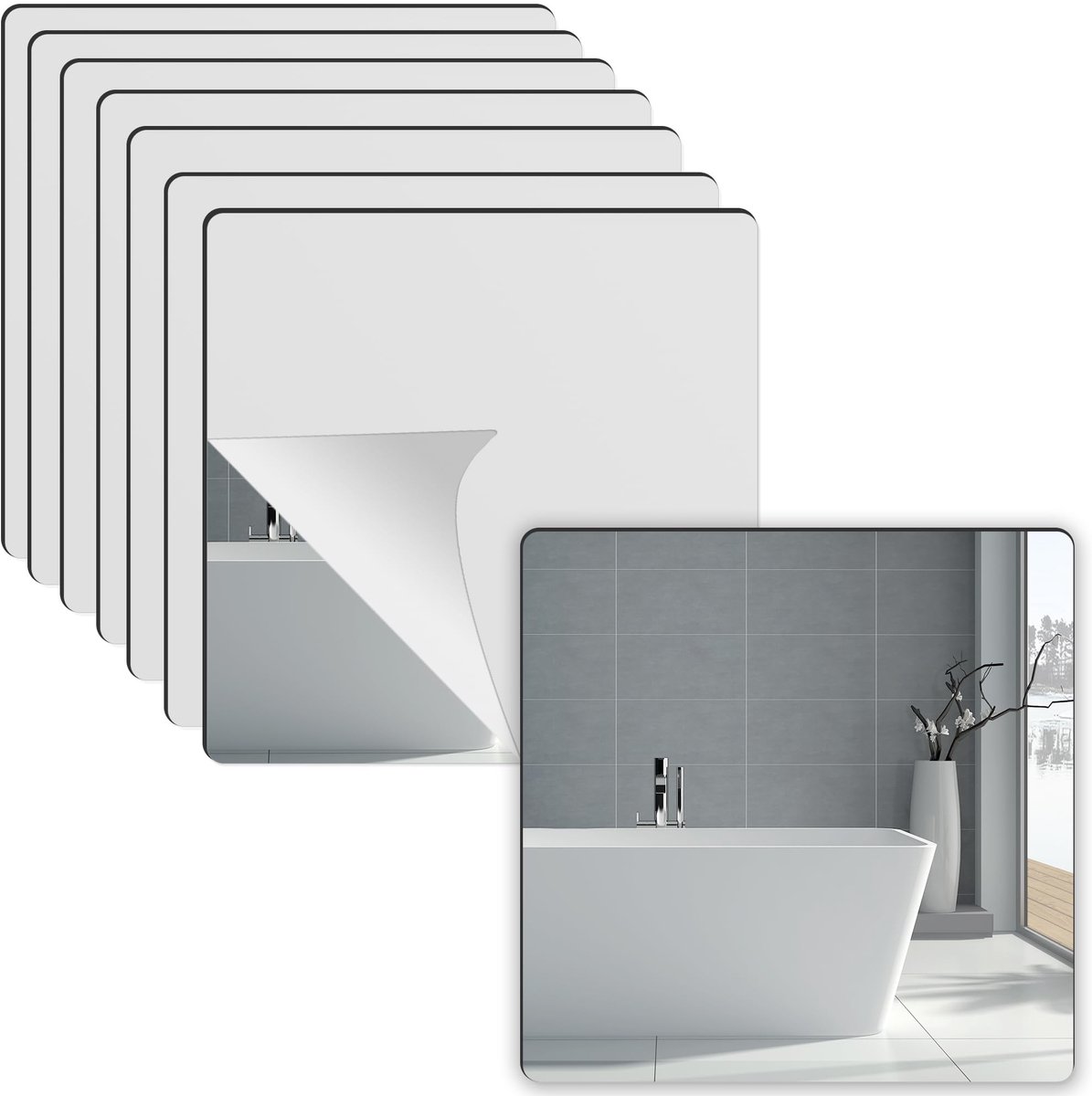 Omgoods - 8 Stuks Zelfklevende Spiegeltegels 20x20 cm voor Wanddecoratie