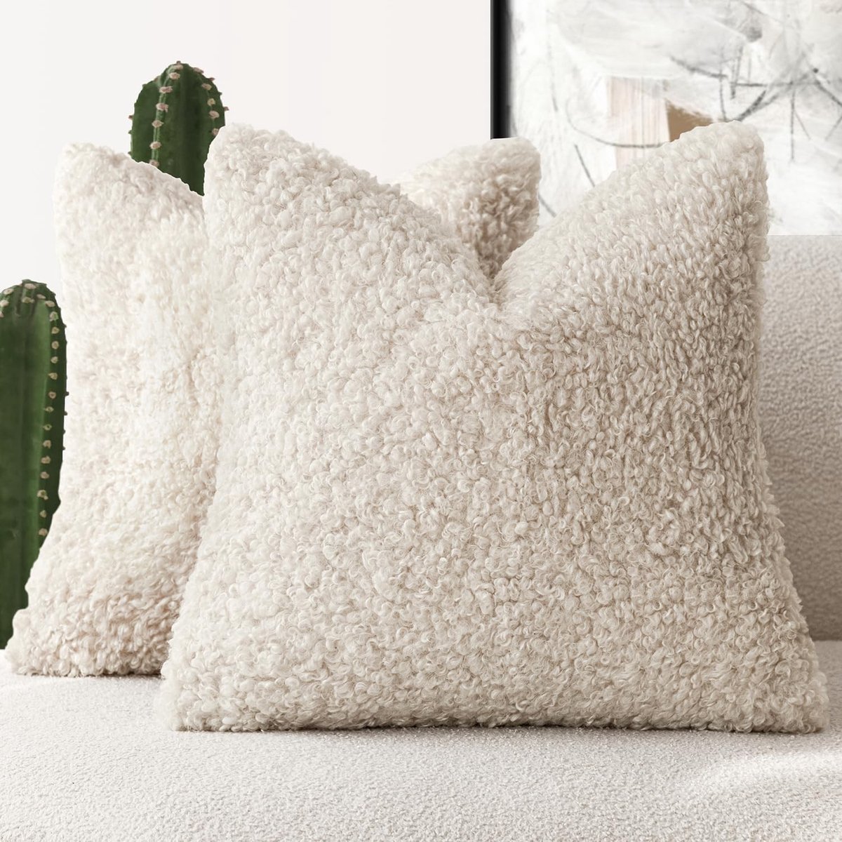 Omgoods - Set van 2 Decoratieve Kussenslopen met Boucle Textuur 45 x 45 cm