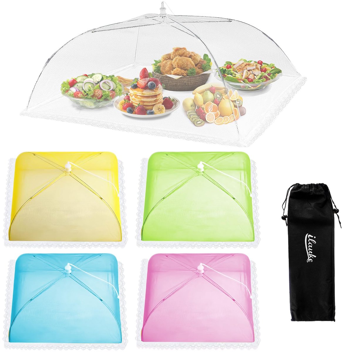 Omgoods - 5 Stuks Voedselafdekkingen - Herbruikbare Insectenbescherming 100x60cm & 43x43cm