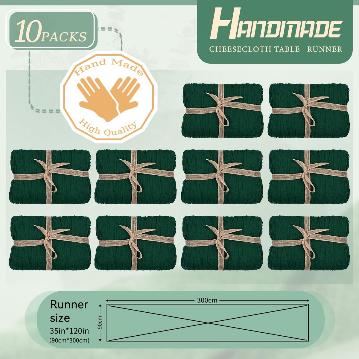 Omgoods - Donkergroen Kaasdoek Tafelrunner 90 x 300 cm voor Bruiloft en Feest