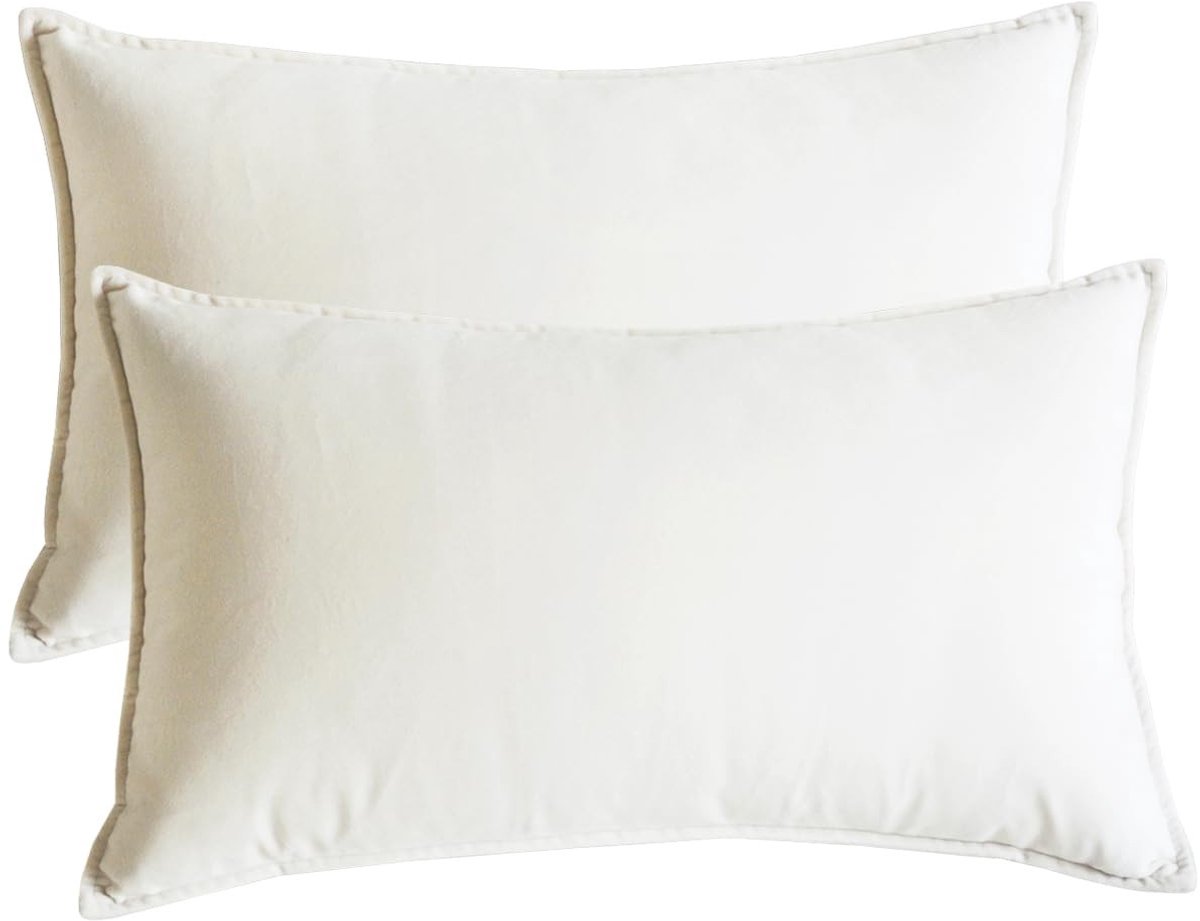 Omgoods - Set van 2 Fluwelen Kussenhoezen Crème Wit 30x50cm