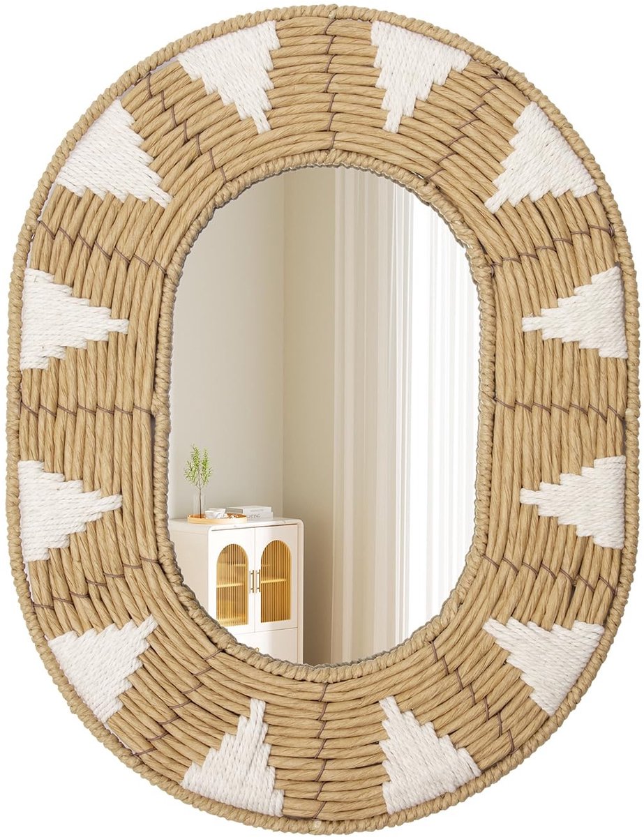 Omgoods - Handgeweven Rotan Wandspiegel, Ovaal, 42 cm x 32 cm