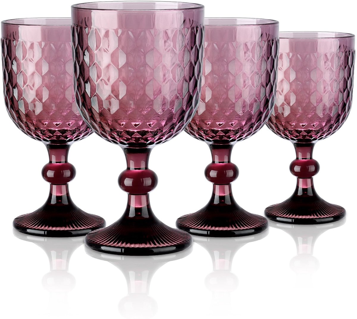 Omgoods - Set van 4 Paarse Vintage Wijnglazen met Embossed Design