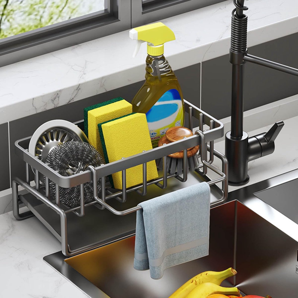 Omgoods - Keuken Sink Organizer met Houder en Haak zonder Boren