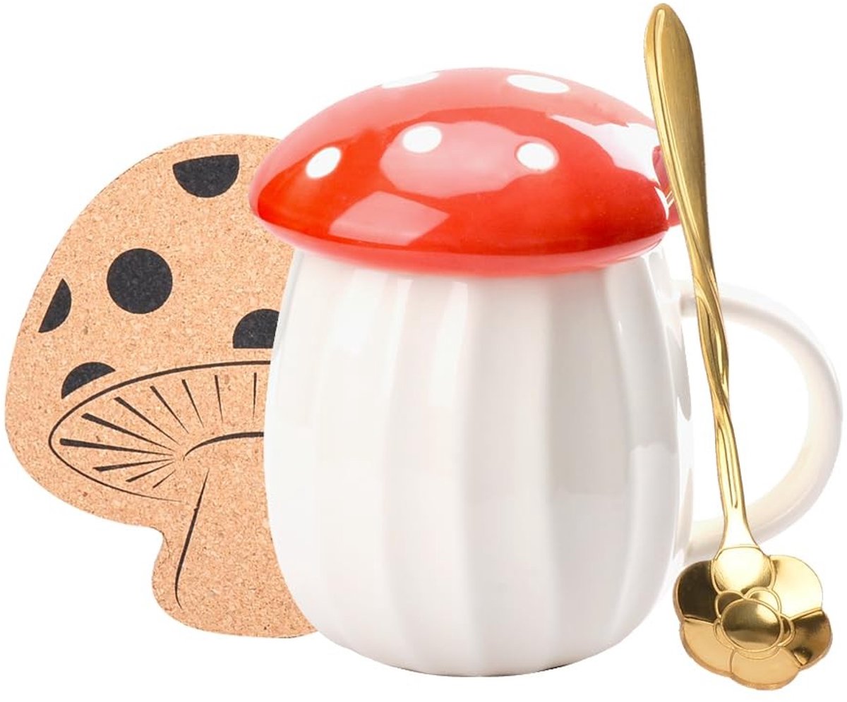 Omgoods - Kawaii Mushroom Koffiemok met Deksel en Infuser