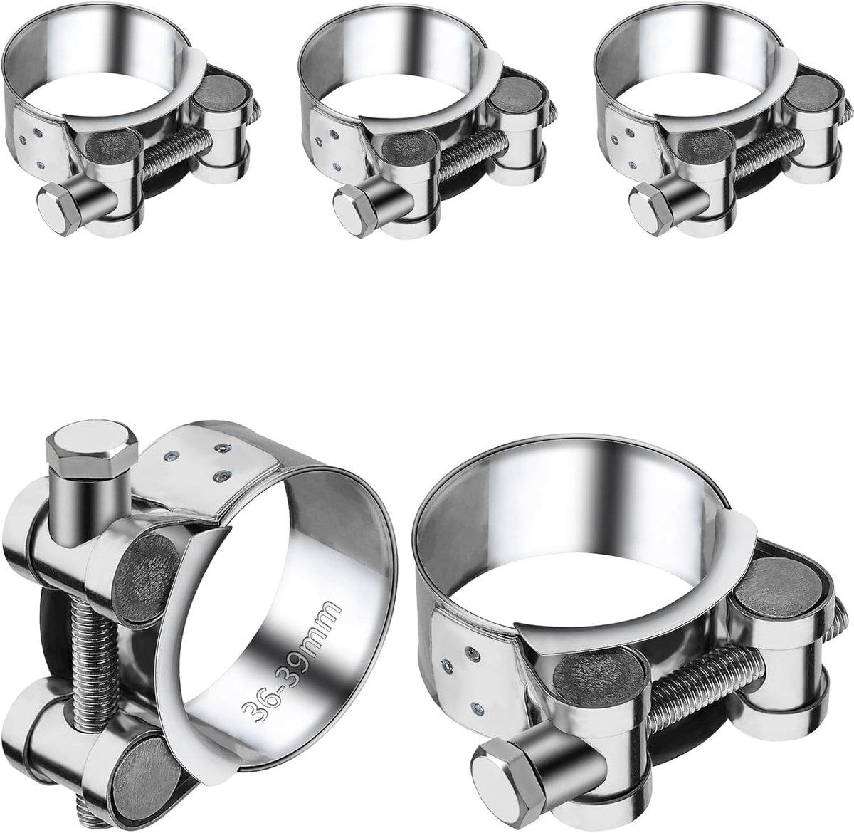 SnelShoppen - 5 stuks 36-39mm Hinge Bolt Klem RVS Uitlaatpijp Klemmen Voor Uitlaatgebruik Slangen, Waterpijp