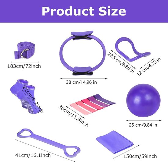 Pilates Ring Set - Yoga Set - Thuis Sporten - 13 Delige Kit - 38cm Ring - Paars — afbeelding 5
