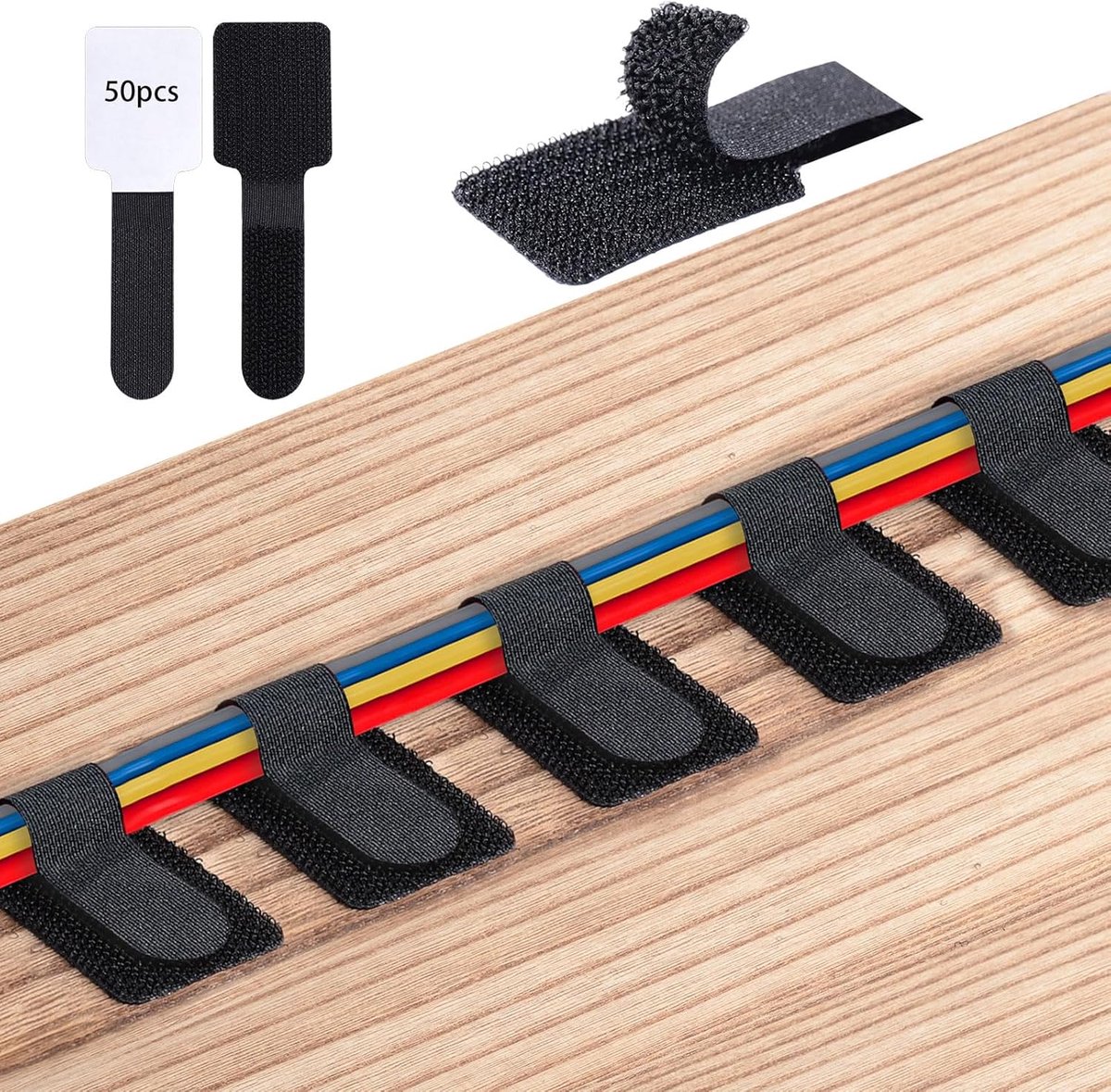 Kabelbinders 50 Stuks - Zelfklevend - Herbruikbaar - Voor kabelbeheer thuis of op kantoor - ShopVlot
