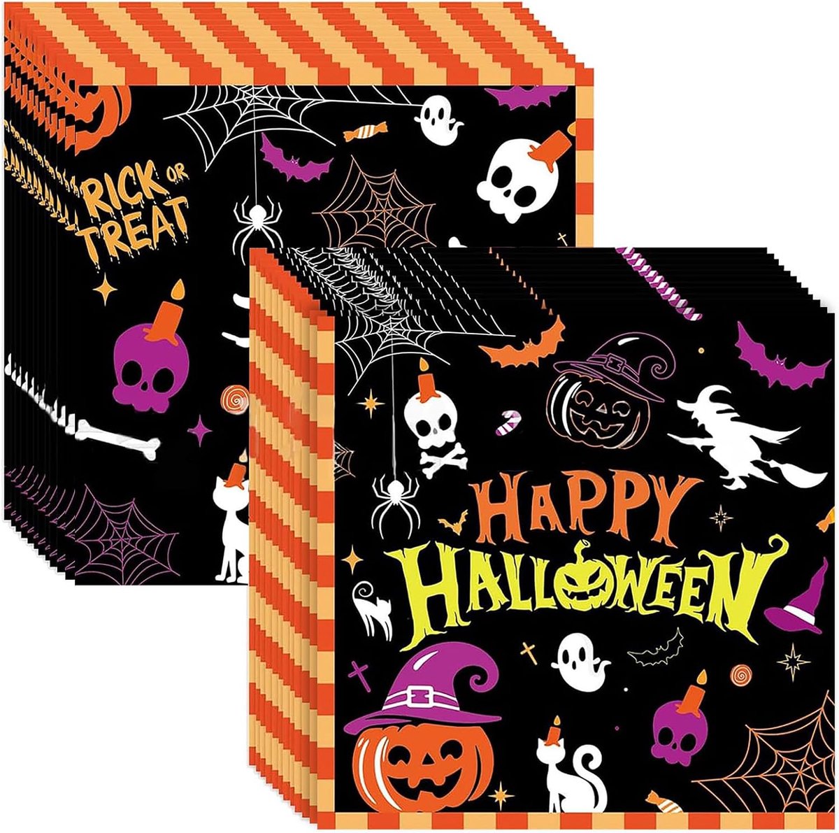 SnelShoppen - 24 stuks papieren servetten Halloween (33 x 33 cm) met pompoenen, vleermuizen en kastelen - gezellige Halloween-tafeldecoratie voor fees