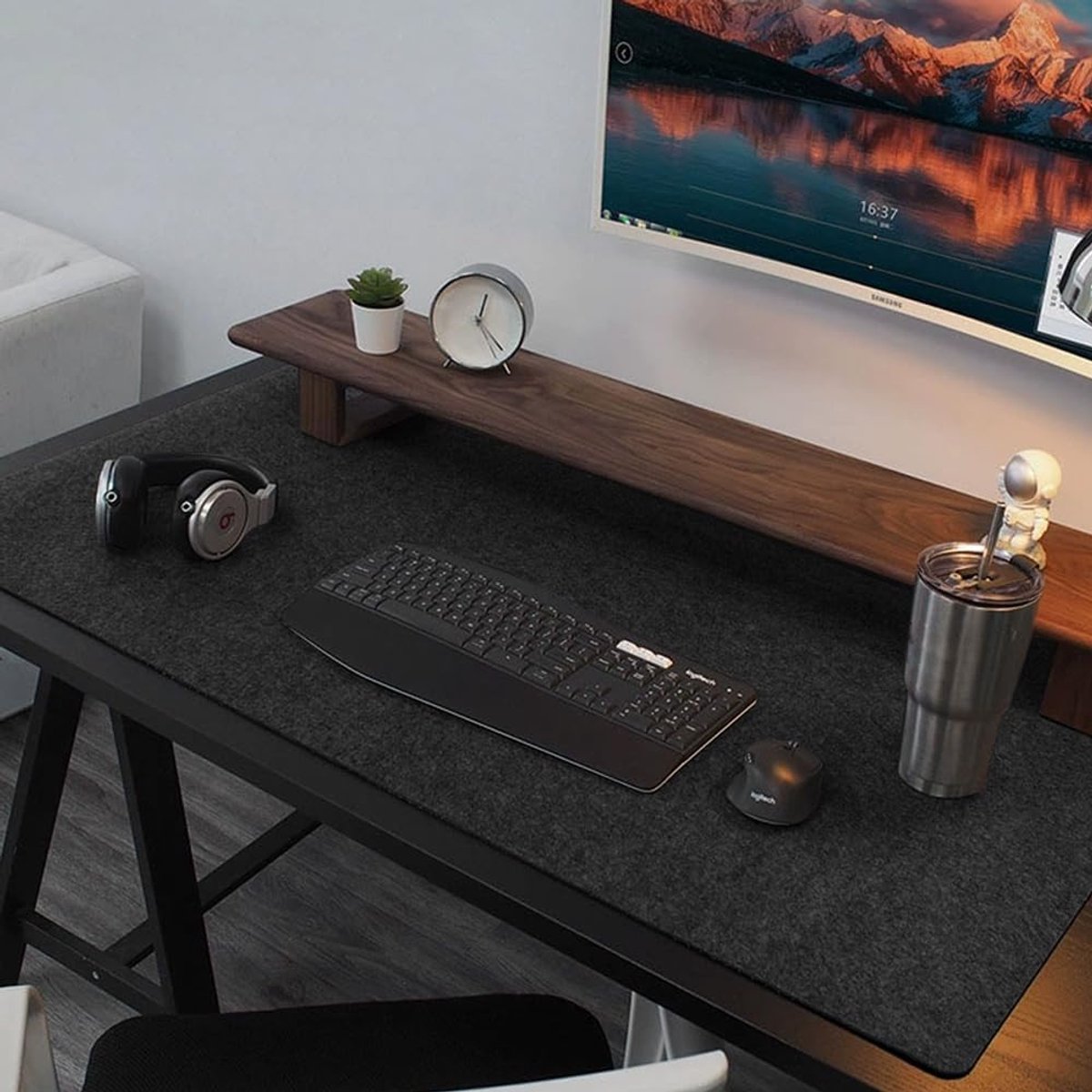 SnelShoppen - Desk Pad XXL Grote Muismat 90 x 43 cm 3mm Dikte Antislip Bureau Mat voor Kantoor en Thuis (Donkergrijs)