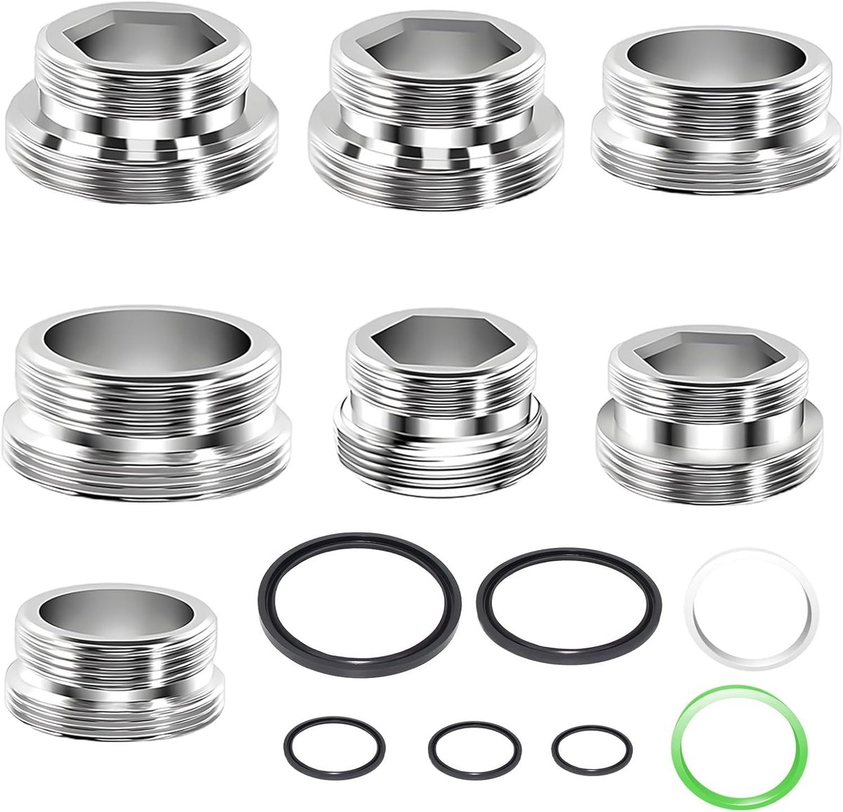 Faucet Adapter Set 7 Pcs - Koper - Dubbele Nippel met Seals - Voor Tuinslang - SnelShoppen