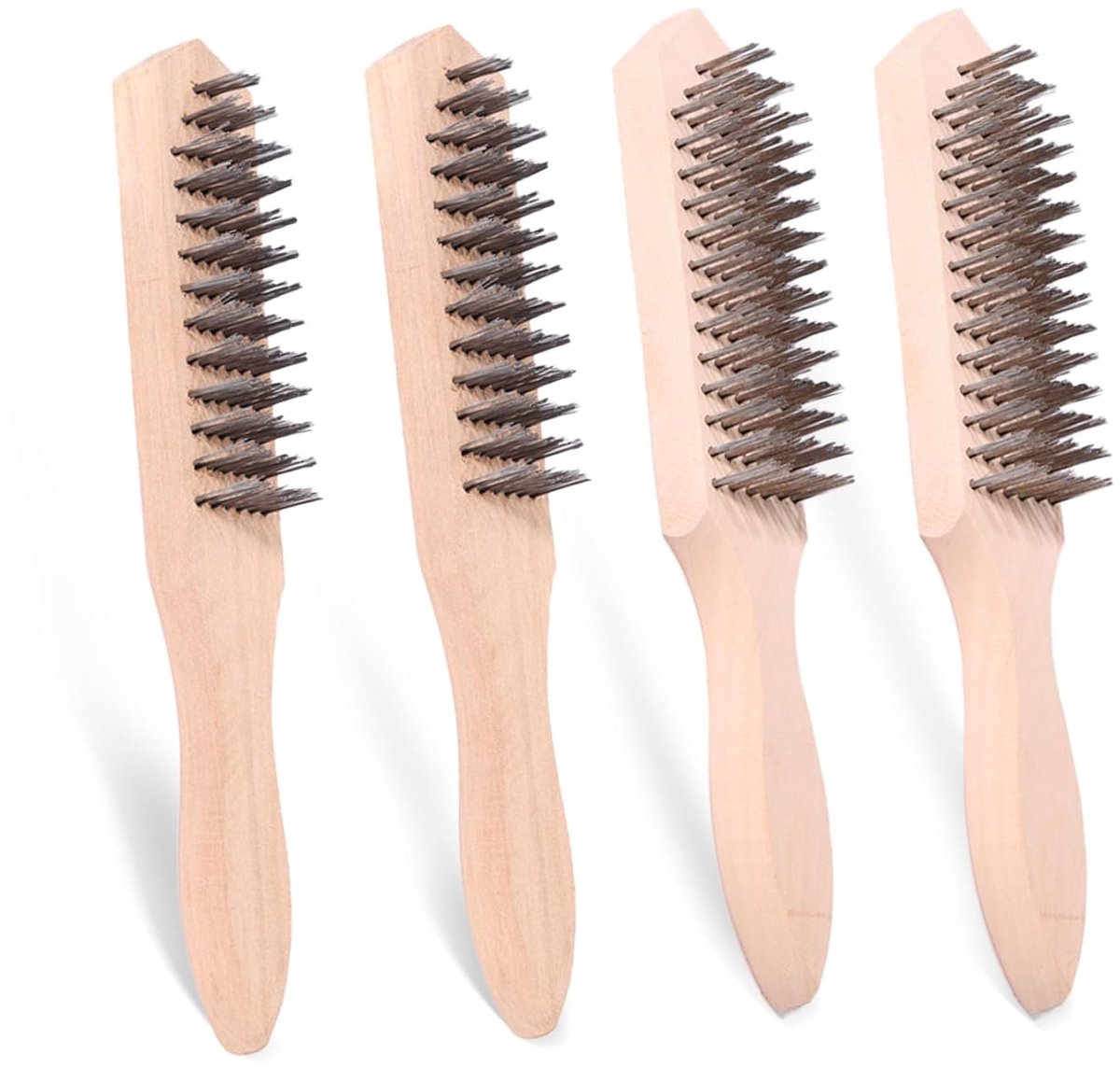 Set of 4 steel brushes, steel brush with wooden handle, steel brush, 13/15 rows, metal brush, hand wire brush for - ShopVlot