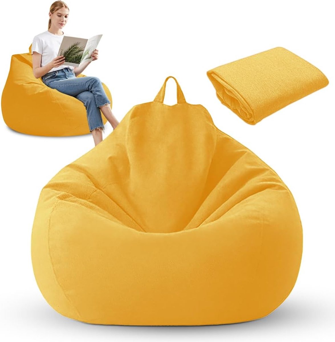 SnelShoppen - Bean Bag Cover Zonder Vulling XL 100x120 cm - Outdoor Zitzak voor Volwassenen en Kinderkamer | Katoen Linnen | Zitzakken voor Gaming, Wo