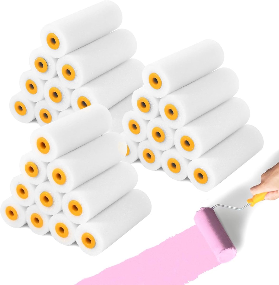 SnelShoppen - Paint Roller 30 x Foam Roll, Hoge Dichtheid Verfroller 10 cm, Kleine Verfroller voor Meubelverf en Decoratie
