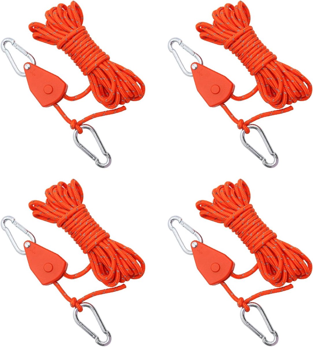 Pack of 4 Guy Ropes with Cable Tensioner, 4 mm x 4 m, Reflective Guy Ropes, Rope with Cable Tensioner, Tent Rope with - ShopVlot