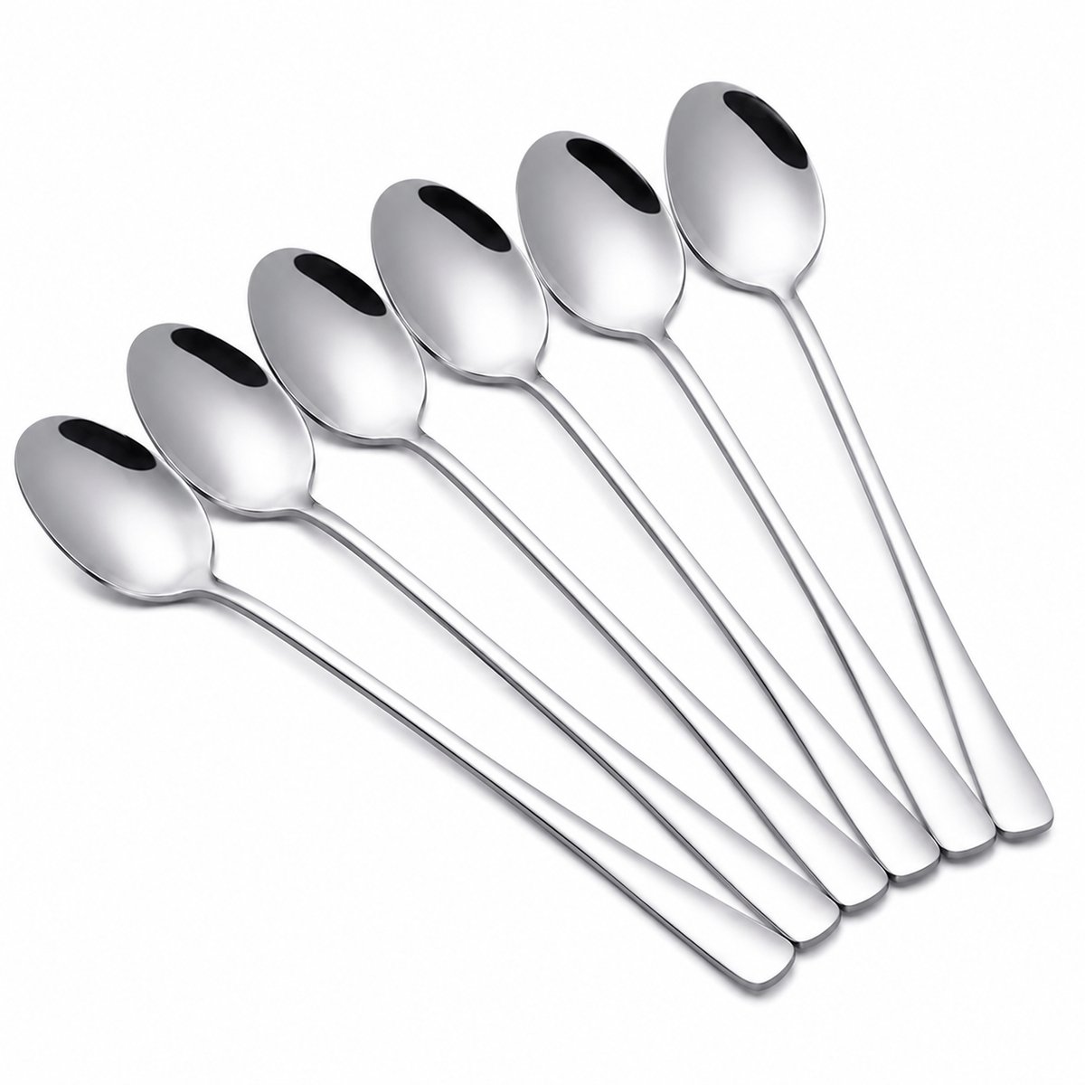 Lange Lepels - Dessertlepels set - RVS - Latte Macchiato Lepels - Sorbetlepels – IJslepels - Theelepels - 6 Stuks - 19.5CM - Zilver