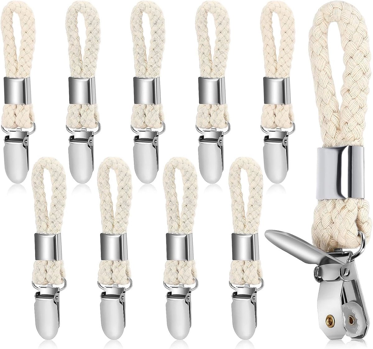 SnelShoppen - 10 Stuks Handdoek Hangers, Witte Haakjes, Handdoek Klemmen, Niet-Naaien Handdoek Hangers, Handdoek Clips met Lussen, Geschikt voor Huize