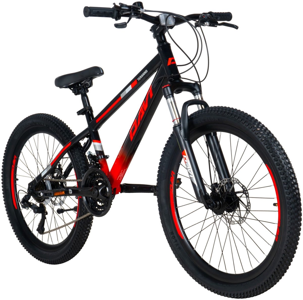 Davi Terrano – Kinderfiets – 24 inch – 21 versnellingen – Schijfremmen – 130-160 cm – Rood Zwart – Jongen