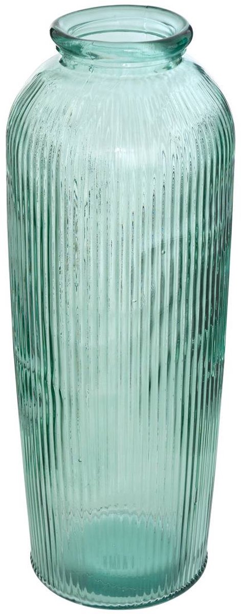 Hoge, geribbelde cilindervormige vaas van gerecycled glas LUZ