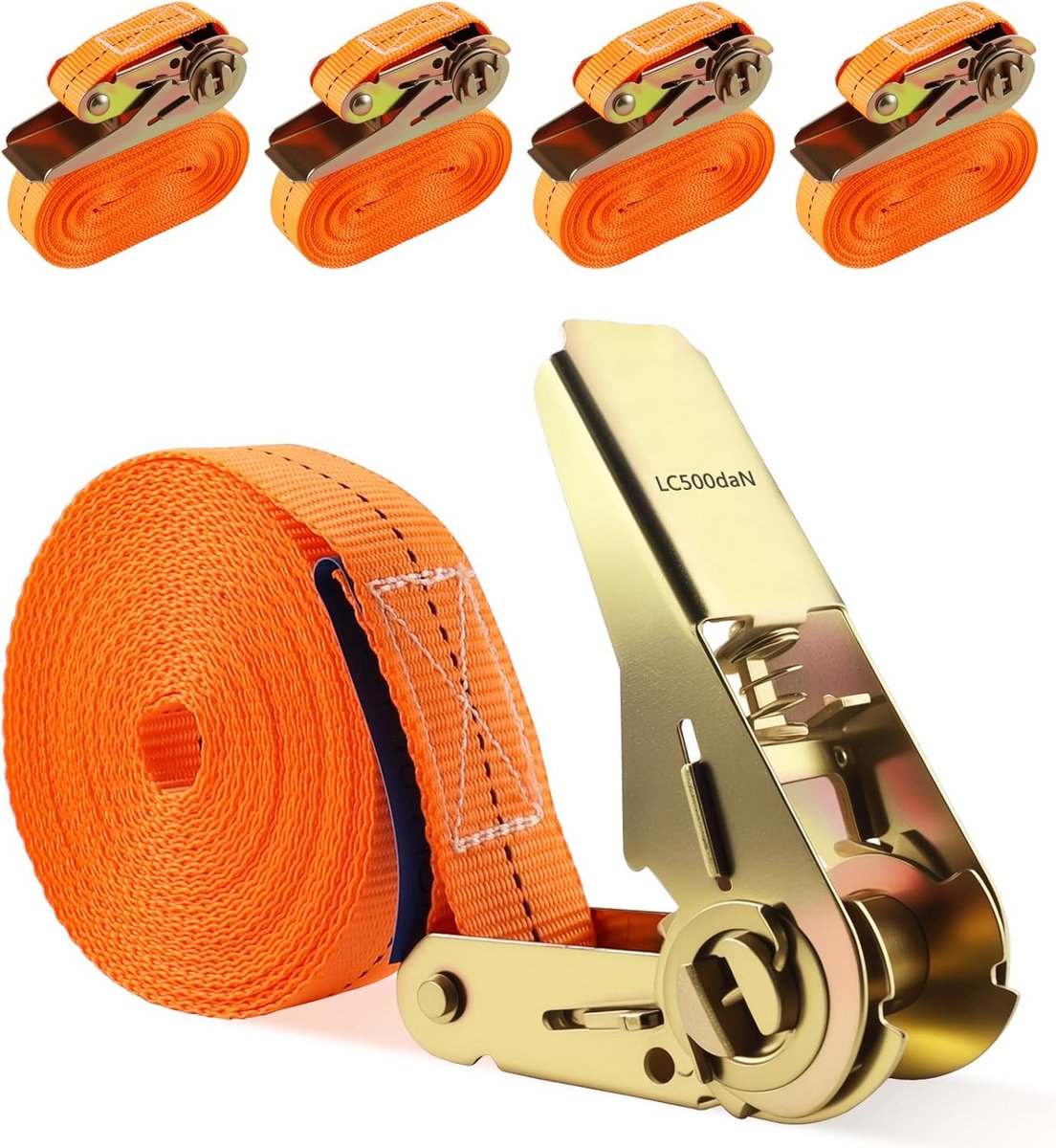 Spanbanden met ratel, ratelriem, 6 m lang, 25 mm breed, comfortabele sjorband voor motorfiets, auto, aanhanger, huishouden (oranje) (Oranje)