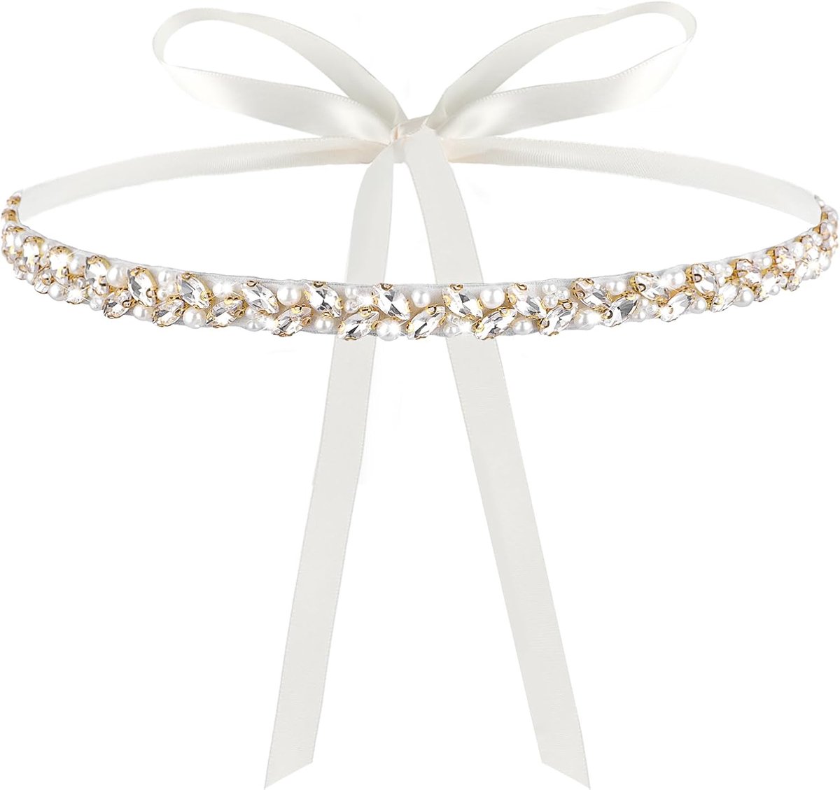 Handgemaakte Strass Bruids Riem - Kristal Bruiloft Decoratie Met Linten Voor Trouwjurken, Wit, M